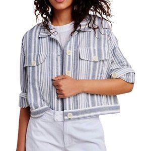 Sanctuary Skyward Trucker Jacket Cropped Light Striped Size Medium NEW